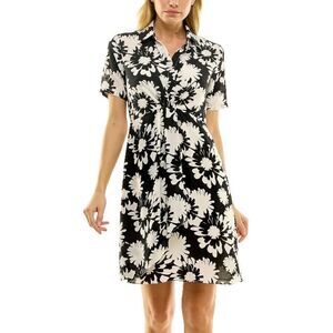 Nicole MIller Collared Short Sleeve Floral Print Dress with white slip  under.